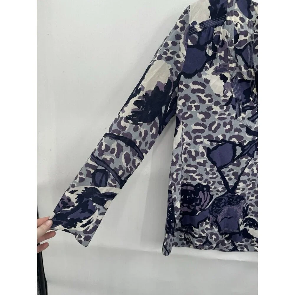 Tory‎ Burch Blouse Women 4 Purple Floral 100% Silk Y2K Retro Preppy Funky Rave